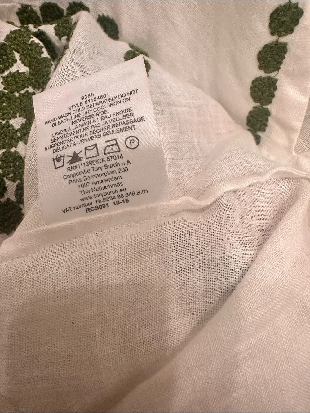 Tory Burch White Linen Tunic with Green Floral Embroidery